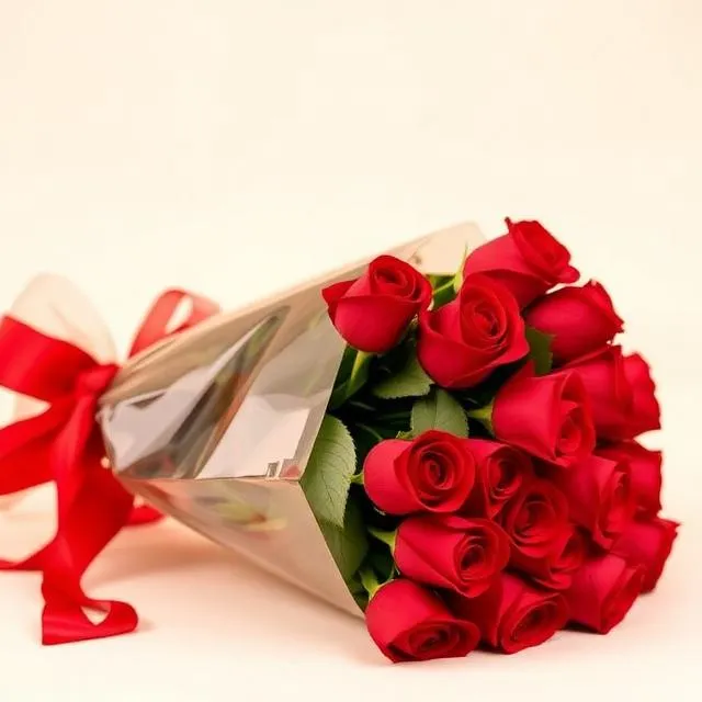 Classic Red Roses: a generous bunch of red roses in clear wrap, tied with red satin ribbon, from Flowers Hong Kong