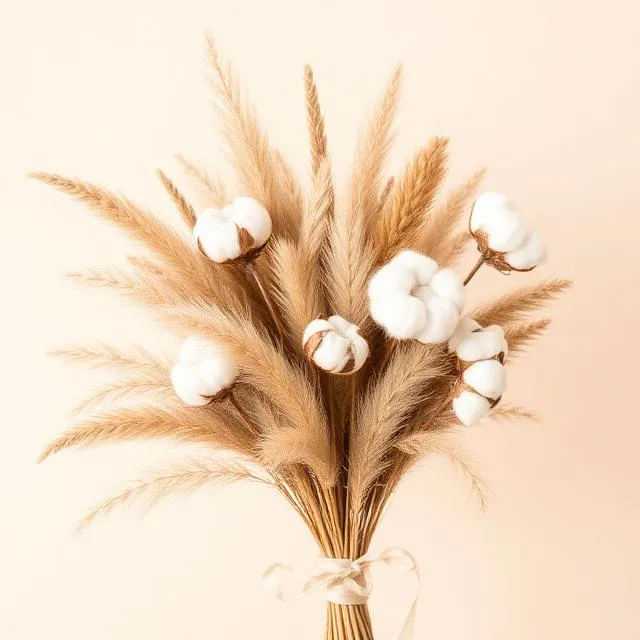 Dried Flower Bouquet: dried pampas grass and cotton stems tied with ribbon, made to last, from Flowers Hong Kong
