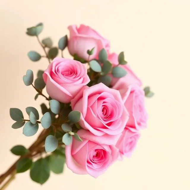 Pink Rose Bouquet: hand-tied pink roses with silver-green eucalyptus, from Flowers Hong Kong