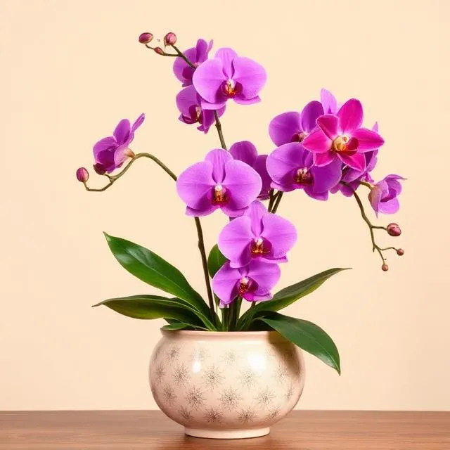 Purple Orchid: purple phalaenopsis orchid in a patterned ceramic pot, from Flowers Hong Kong