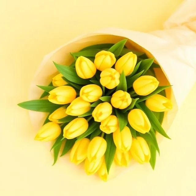 Yellow Tulips: a full bunch of yellow tulips wrapped in cream paper, from Flowers Hong Kong